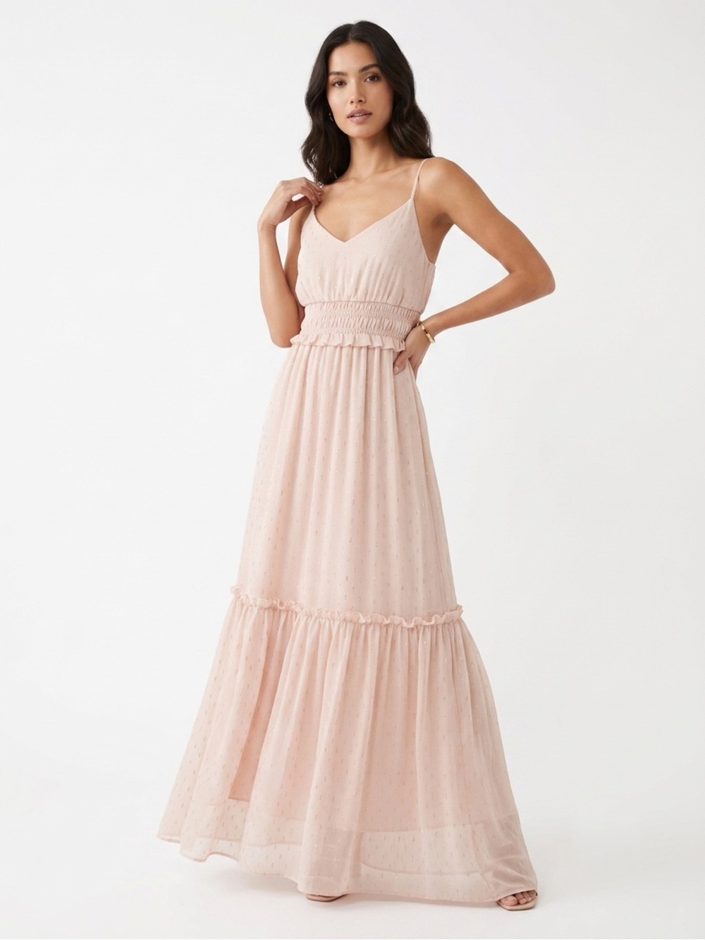 GB, Blush Pink Smocked-Waist Maxi Dress - S